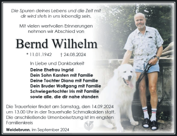 Traueranzeige von Bernd Wilhelm von Südthüringer Presse