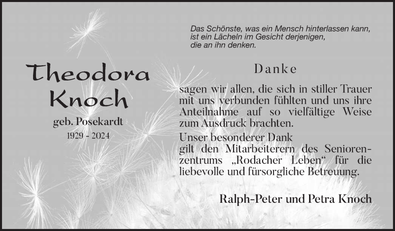  Traueranzeige für Theodora Knoch vom 07.09.2024 aus Neue Presse Coburg