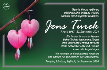 Traueranzeige von Jens Turek von Südthüringer Presse