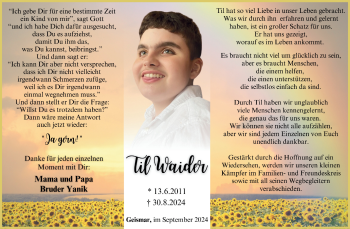 Traueranzeige von Til Waider von Südthüringer Presse