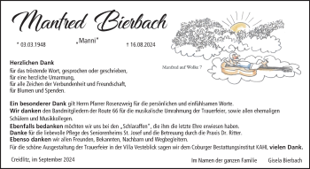 Traueranzeige von Manfred Bierbach von Neue Presse Coburg