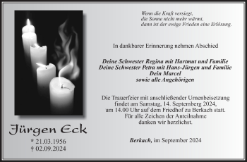 Traueranzeige von Jürgen Eck von Südthüringer Presse