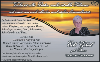 Traueranzeige von Elli Glock von Südthüringer Presse