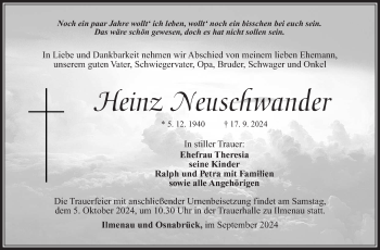 Traueranzeige von Heinz Neuschwander von Südthüringer Presse