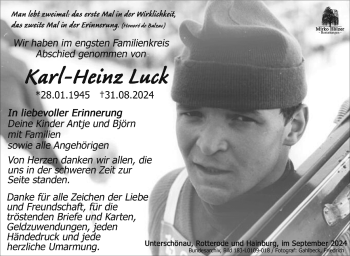 Traueranzeige von Karl-Heinz Luck von Südthüringer Presse