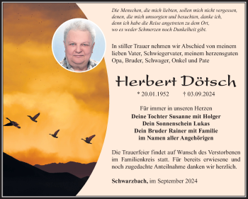 Traueranzeige von Herbert Dötsch von Südthüringer Presse
