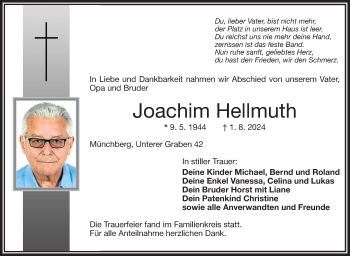 Traueranzeige von Joachim Hellmuth von Frankenpost