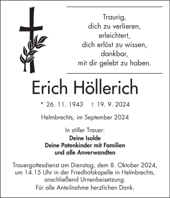 Traueranzeige von Erich Höllerich von Frankenpost