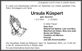 Traueranzeige von Ursula Küspert von Frankenpost