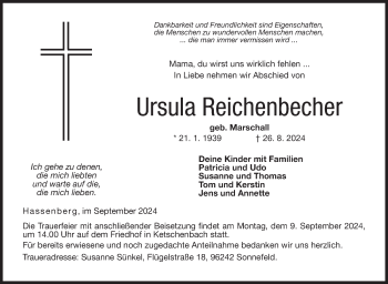 Traueranzeige von Ursula Reichenbecher von Neue Presse Coburg