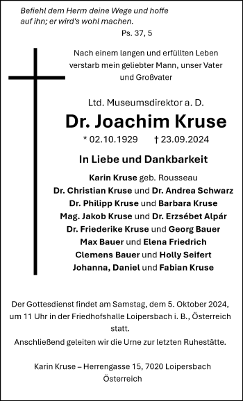 Traueranzeige von Joachim Kruse von Neue Presse Coburg