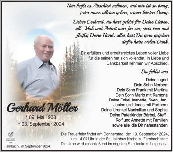 Traueranzeige von Gerhard Möller von Südthüringer Presse