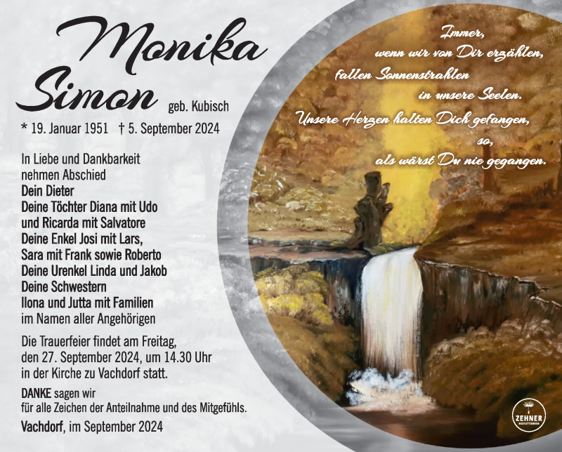  Traueranzeige für Monika Simon vom 14.09.2024 aus Südthüringer Presse