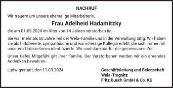 Traueranzeige von Adelheid Hadamitzky von Neue Presse Coburg