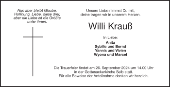 Traueranzeige von Wilhelm Krauß von Frankenpost