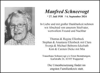 Traueranzeige von Manfred Schneevogt von Südthüringer Presse