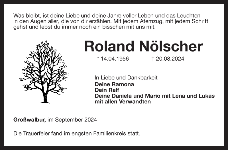  Traueranzeige für Roland Nölscher vom 03.09.2024 aus Neue Presse Coburg