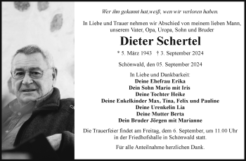 Traueranzeige von Dieter Schertel von Frankenpost