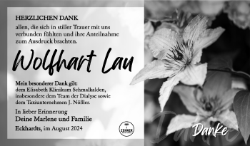 Traueranzeige von Wolfhart Lau von Südthüringer Presse