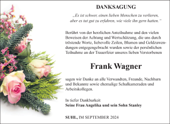 Traueranzeige von Frank Wagner von Südthüringer Presse