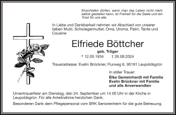 Traueranzeige von Elfriede Böttcher von Frankenpost