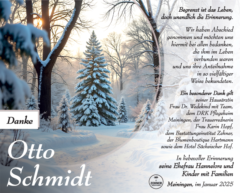 Traueranzeige für Otto Schmidt vom 24.01.2025 aus Südthüringer Presse
