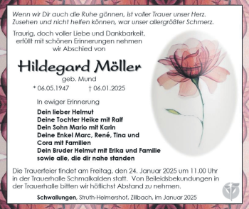 Traueranzeige von Hildegard Möller von Südthüringer Presse