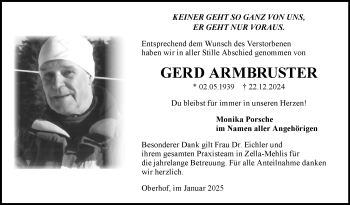 Traueranzeige von Gerd Armbruster von Südthüringer Presse
