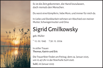 Traueranzeige von Sigrid Gmilkowsky von Südthüringer Presse