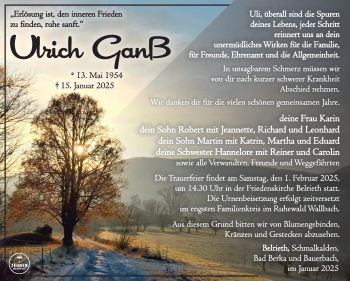Traueranzeige von Ulrich Ganß von Südthüringer Presse