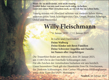 Traueranzeige von Willy Fleischmann von Südthüringer Presse