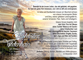 Traueranzeige von Christine Wildenhain von Südthüringer Presse