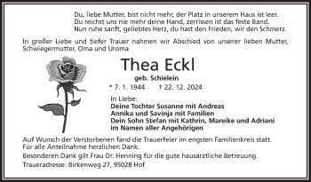 Traueranzeige von Thea Eckl von Frankenpost