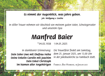 Traueranzeige von Manfred Baier von Südthüringer Presse