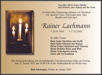 Traueranzeige von Rainer Lachmann von Südthüringer Presse