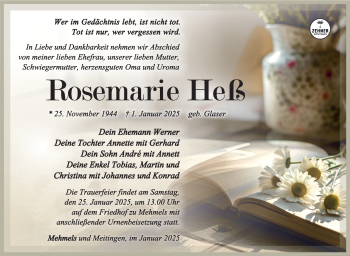 Traueranzeige von Rosemarie Heß von Südthüringer Presse