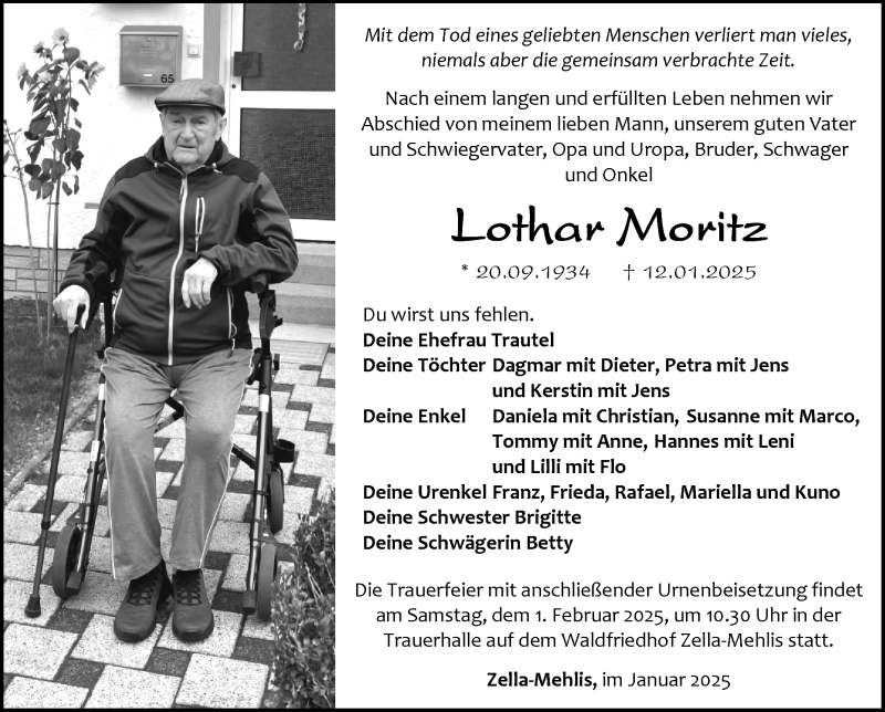 Traueranzeige für Lothar Moritz vom 25.01.2025 aus Südthüringer Presse