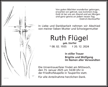 Traueranzeige von Ruth Flügel von Frankenpost