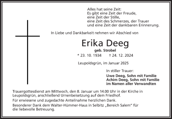 Traueranzeige von Erika Deeg von Frankenpost