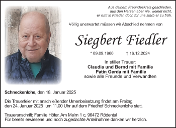 Traueranzeige von Siegbert Fiedler von Neue Presse Coburg