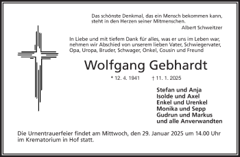 Traueranzeige von Wolfgang Gebhardt von Frankenpost