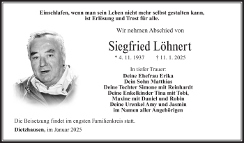 Traueranzeige von Siegfried Löhnert von Südthüringer Presse