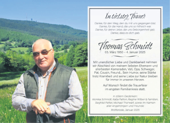 Traueranzeige von Thomas Schmidt von Südthüringer Presse