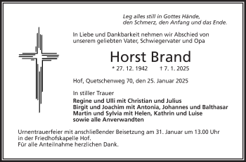 Traueranzeige von Horst Brand von Frankenpost