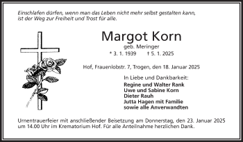 Traueranzeige von Margot Korn von Frankenpost