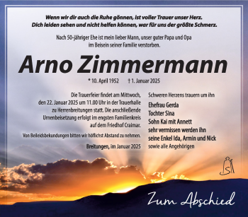Traueranzeige von Arno Zimmermann von Südthüringer Presse