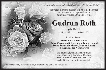 Traueranzeige von Gudrun Roth von Südthüringer Presse