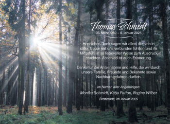 Traueranzeige von Thomas Schmidt von Südthüringer Presse