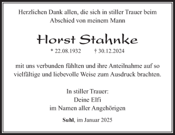 Traueranzeige von Horst Stahnke von Südthüringer Presse