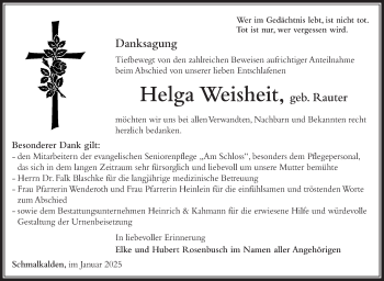 Traueranzeige von Helga Weisheit von Südthüringer Presse